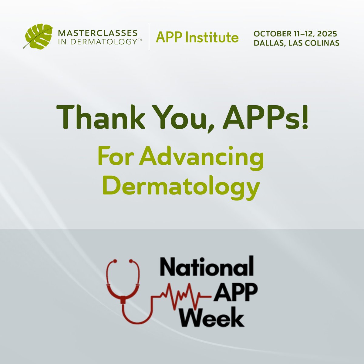 This #NationalAPPWeek, we celebrate the nurse practitioners and physician assistants advancing dermatology every day.

Join us Oct 11–12 in Dallas for the MCD APP Institute—education built exclusively for APPs.

Register: hubs.ly/Q03KjG1x0

#MCDAPPInstitute #Dermatology