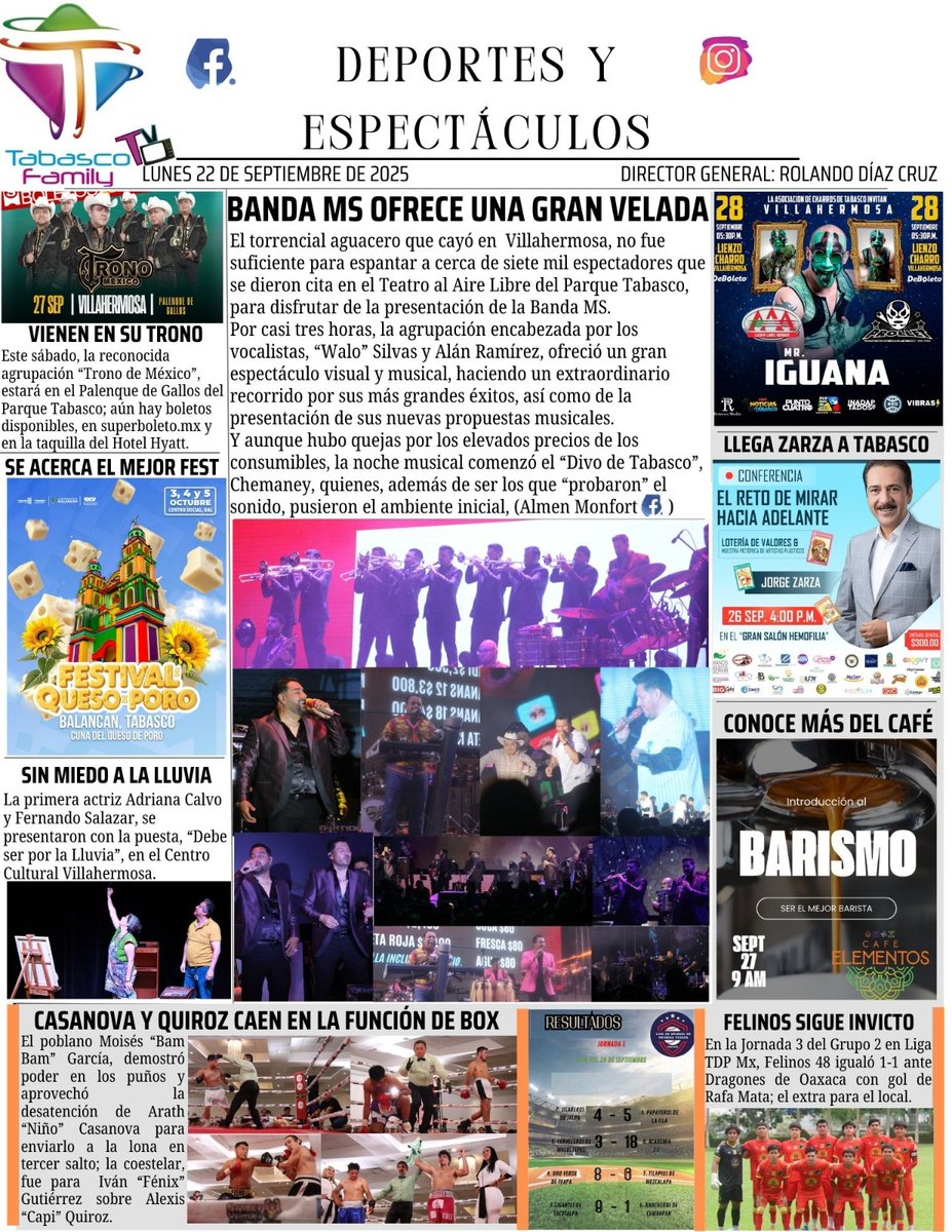 ROLYBOND's tweet photo. Excelente #SEMANA. Aquí está la #información amable en #Deportes y #Espectáculos de #Tabasco https://t.co/7UE6Qwdp4T
