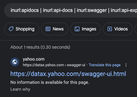 TakSec's tweet image. Google Dork - API Docs 📖

inurl:apidocs | inurl:api-docs | inurl:swagger | inurl:api-explorer | inurl:redoc | inurl:openapi | intitle:&quot;Swagger UI&quot; site:example[.]com

Discover APIs, test for vulns 👨‍💻

Swagger itself XSS PoC 👇