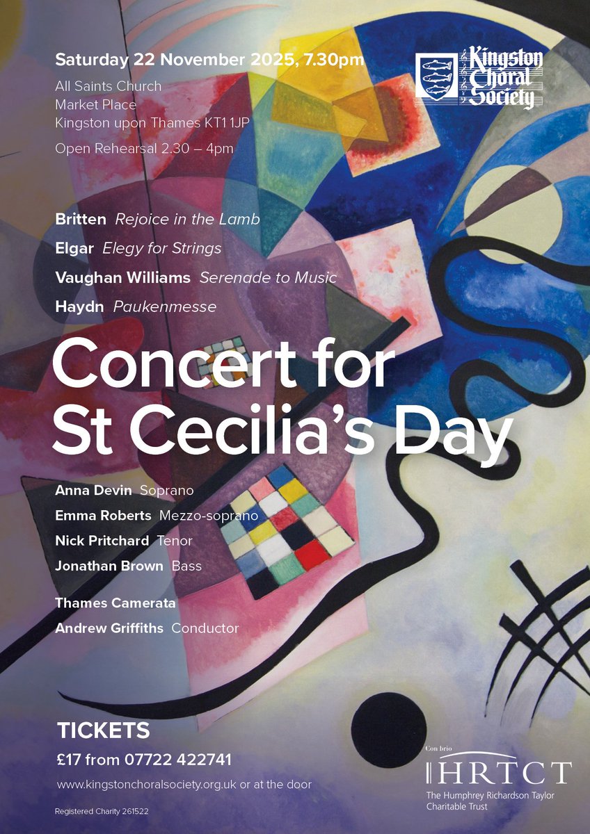 Saturday 22nd November, 7.30 at All Saints Church, Kingston Upon Thames - Concert for St Cecilia's Day. Tickets ticketsource.co.uk/kingstonchoral…