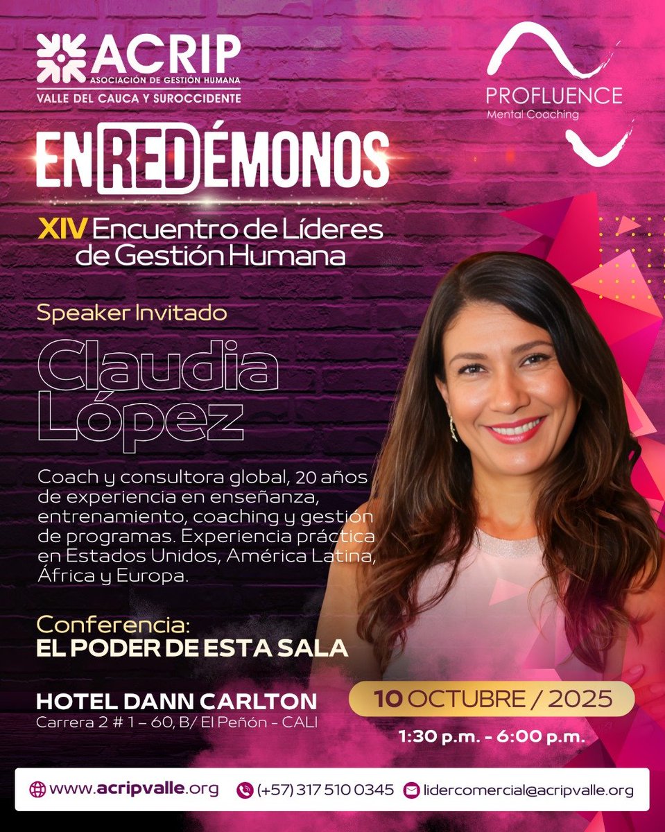 El 10 de octubre, en EnREDémonos – XIV Encuentro de Líderes de Gestión Humana, recibiremos a Claudia López, reconocida conferencista internacional que ha trabajado con organizaciones en Estados Unidos, América Latina, África y Europa.

🔗 acripvalle.org/enredemonos-14