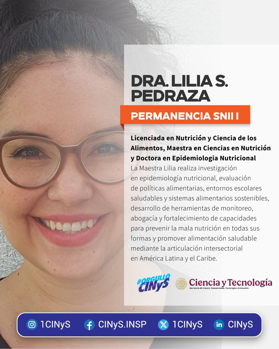 1CINyS's tweet photo. Nuestro más sincero reconocimiento a la Dra. @LS_Pedraza , investigadora del CINyS-INSP, por su Permanencia SNII I en el Sistema Nacional de Investigadoras e Investigadores de la Secretaría de Ciencia, Humanidades, Tecnología e Innovación (SECIHTI).

👩‍🔬 La Dra. Lilia Pedraza forma parte del Departamento de Obesidad, Diabetes y Riesgo Cardiovascular del CINyS-INSP.

#OrgulloCINyS #OrgulloINSP