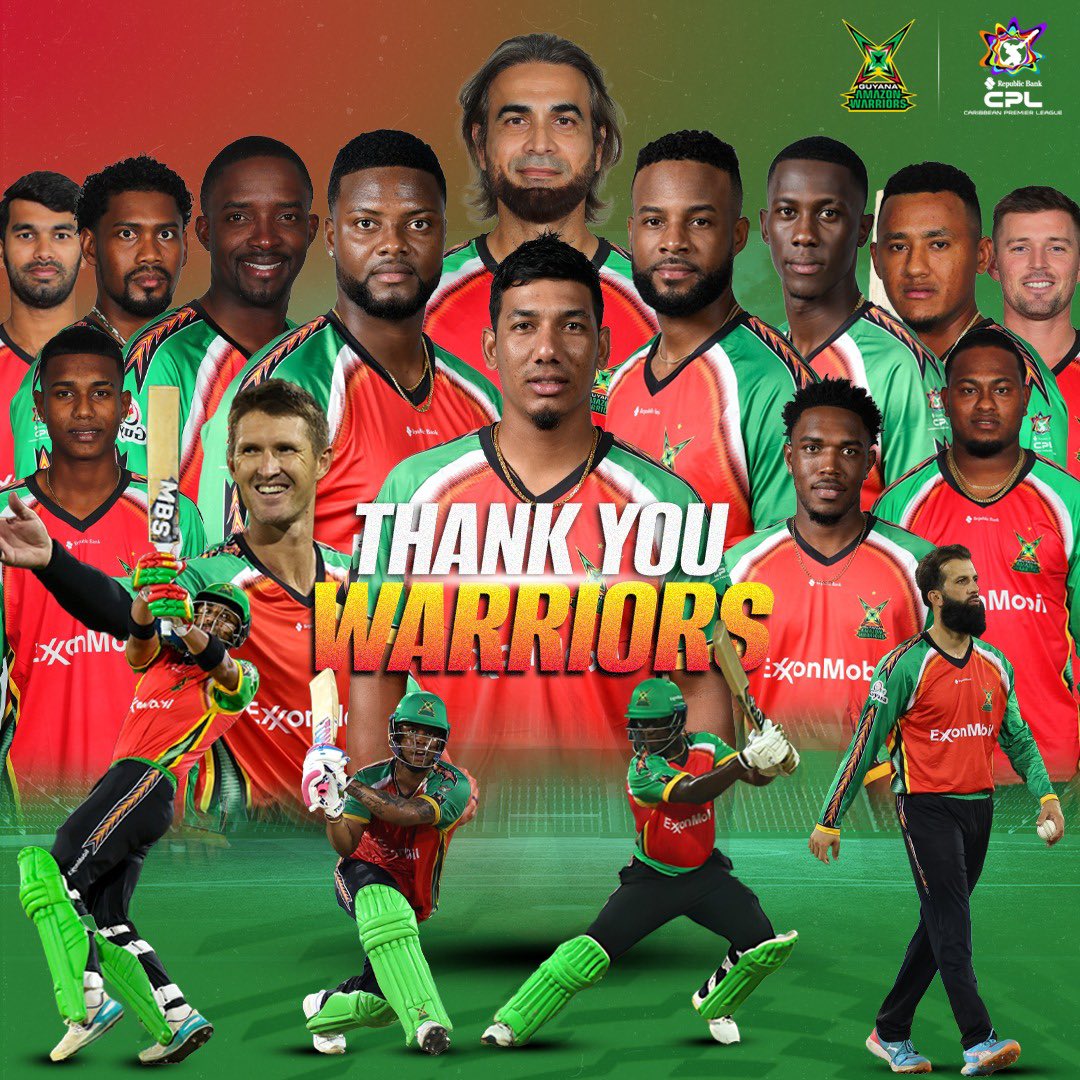 The battle may be over, but the spirit of the Warriors lives on. 

Thank you, Guyana Amazon Warriors supporters. 🙌🏏 

#GuyanaAmazonWarriors #CPL25