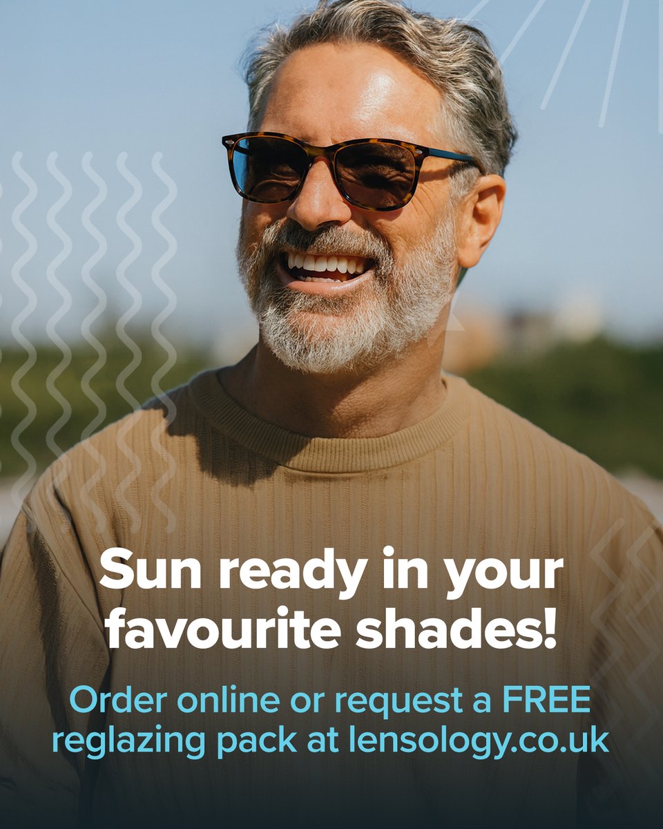 Lensology's tweet image. Sun ready in your favourite shades. Add prescription sun lenses with UV protection or polarised options for clearer, more comfortable vision. Order online or request a FREE reglazing pack at lensology.co.uk. #UVprotection
