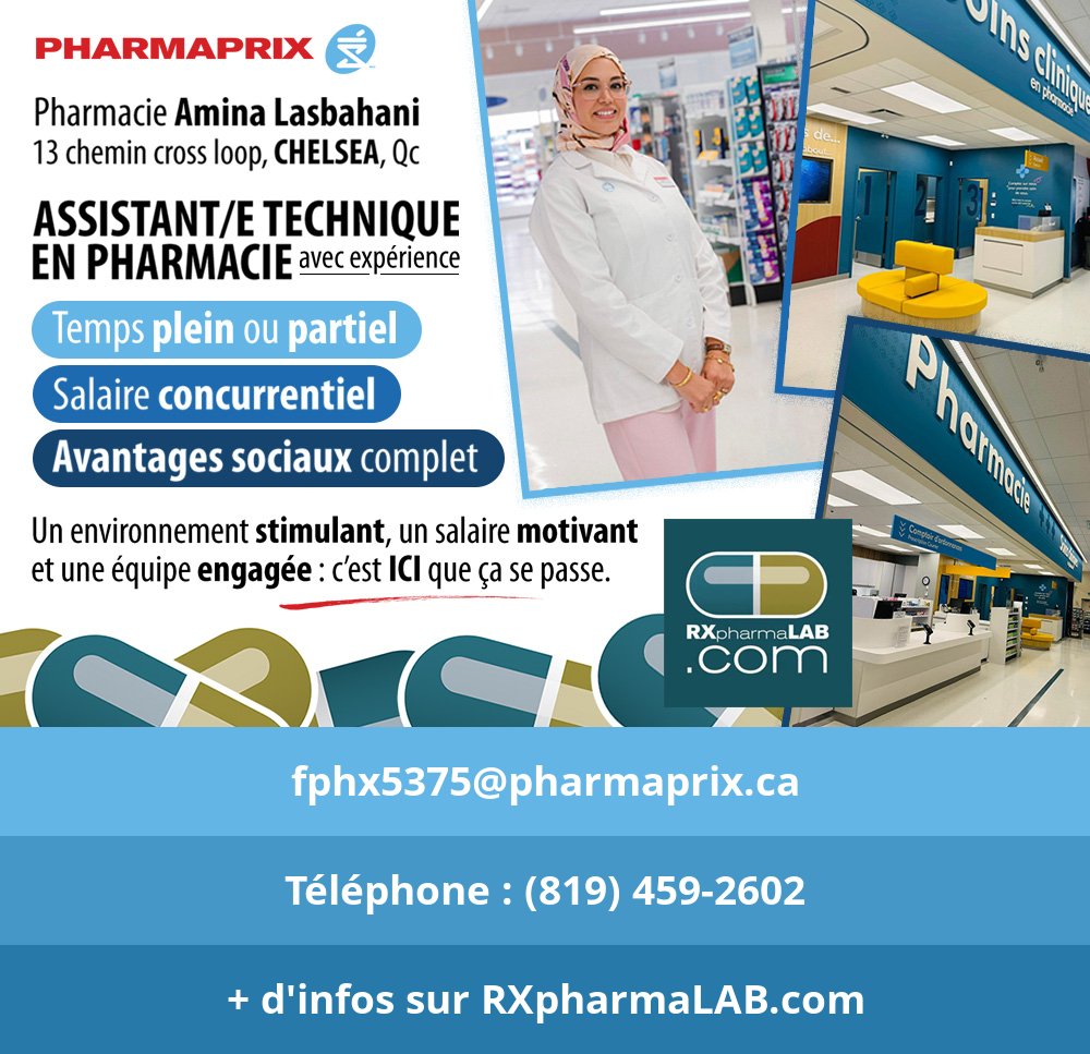 formatp's tweet photo. https://t.co/24cP2FLxyH | ATP | Chelsea | Pharmacie Amina Lasbahani affiliée à Pharmaprix
✉️ fphx5375@pharmaprix.ca
📞 (819) 459-2602
👀 Tous les détails sur RXpharmaLAB https://t.co/24cP2FLxyH
Un poste à combler? https://t.co/ba4Dg4V4jA
#RXpharmaLAB #Chelsea #ATP #Pharmaprix https://t.co/UW9l3iNwlN