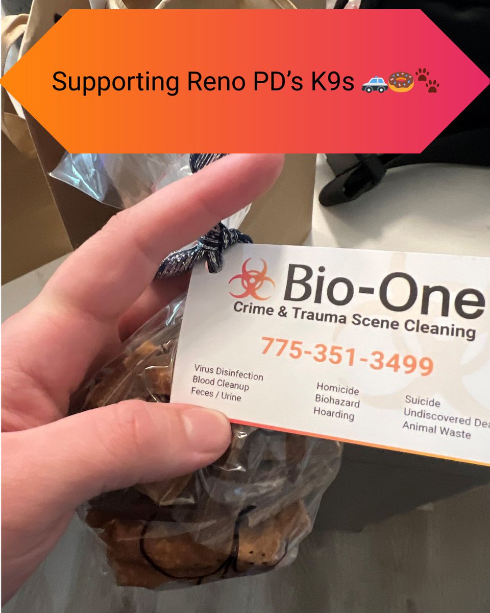 BioOneReno's tweet image. 🍩🐾 Big thanks to @RenoPolice for welcoming us! Our Bio-One Reno team dropped off donuts and K9 treats, and we’re proud to share that we’ve secured a contract to provide on-call cleanups for the RPD. Honored to support our first responders! 💙 #Reno #FirstResponders