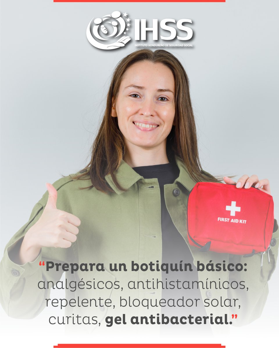 🩹🌞 Antes de salir de vacaciones, armá tu botiquín: vendas, desinfectante, analgésicos y cualquier medicamento que uses. Pequeños cuidados te evitan grandes contratiempos. 😉

#SemanaMorazánica #VacacionesSeguras #BotiquínListo #IHSS