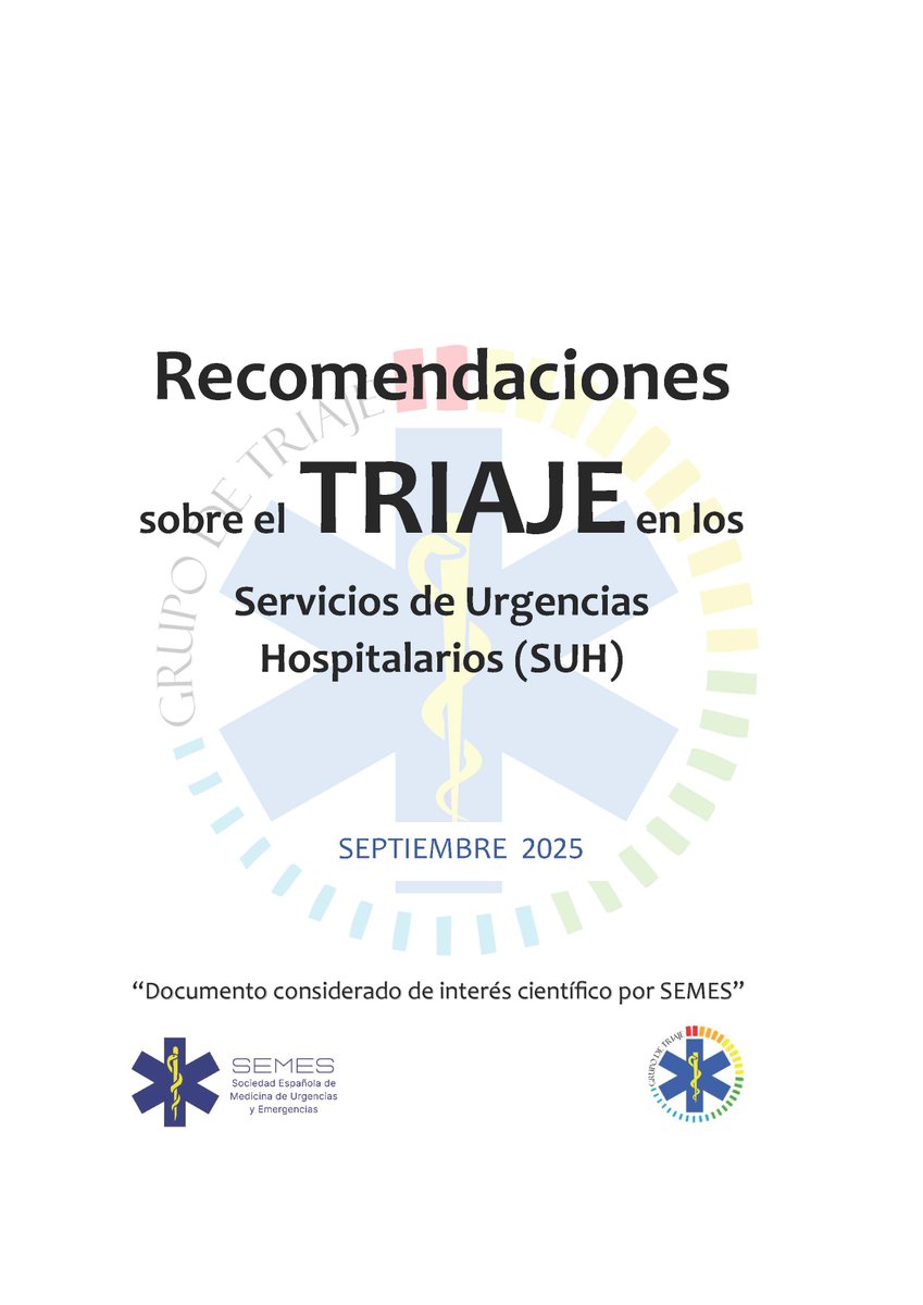 🤗Recomendaciones sobre el TRIAJE en los Servicios de Urgencias Hospitalarios (SUH).

🔝“Documento considerado de interés científico por SEMES” 
👇
semesandalucia.com/docs/generales…

#semesandalucia #urgencias #urgenciologos #triaje