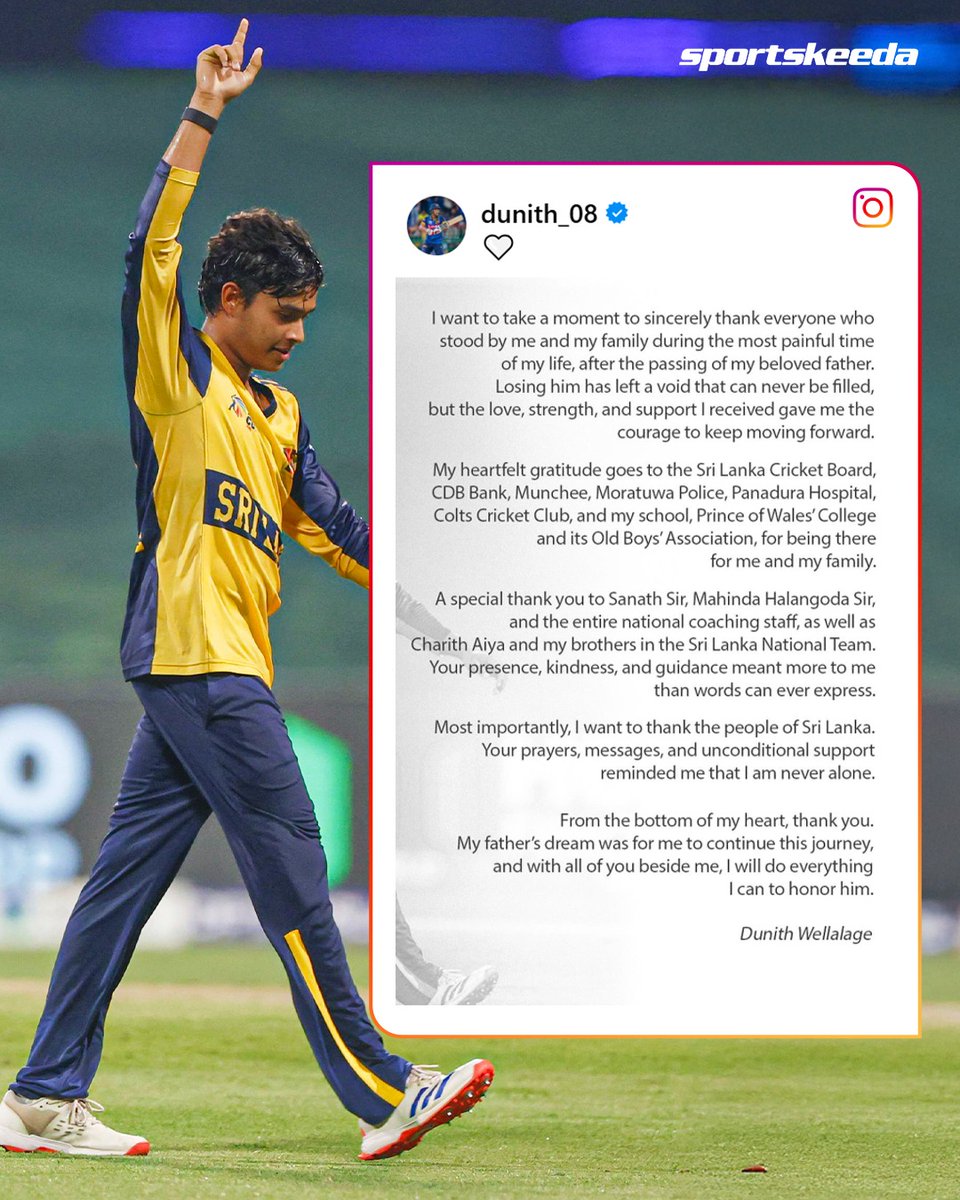 Sportskeeda's tweet photo. A message from Dunith Wellalage to all his well-wishers 🥹❤️

#Cricket #AsiaCup #T20 #Sportskeeda https://t.co/cS78qvtQQ8