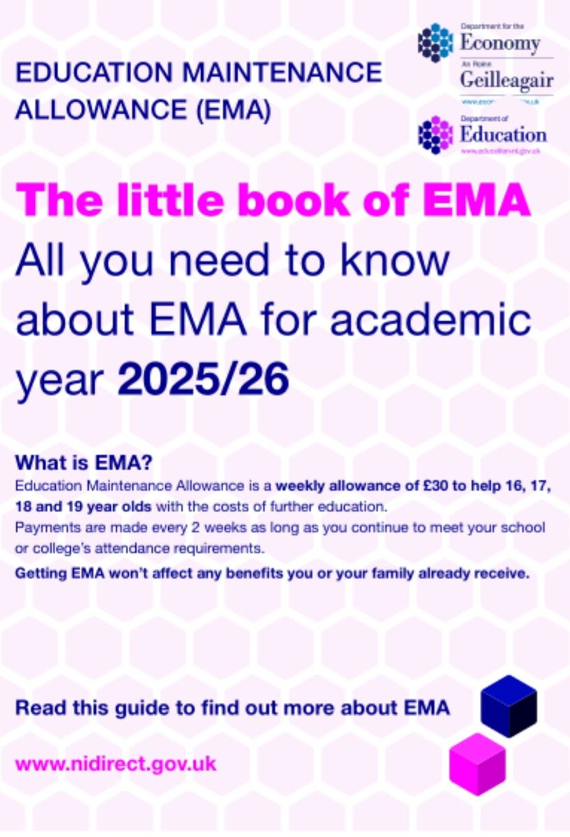 SHGS_Newry's tweet image. Attention Students!
You can still apply for the Education Maintenance Allowance!
Further information is also available at nidirect.gov.uk
or
Mrs. S Fulton, The Assisi Room
Email: sfulton619@c2kni.net
Tel: 30264632 ext. 205