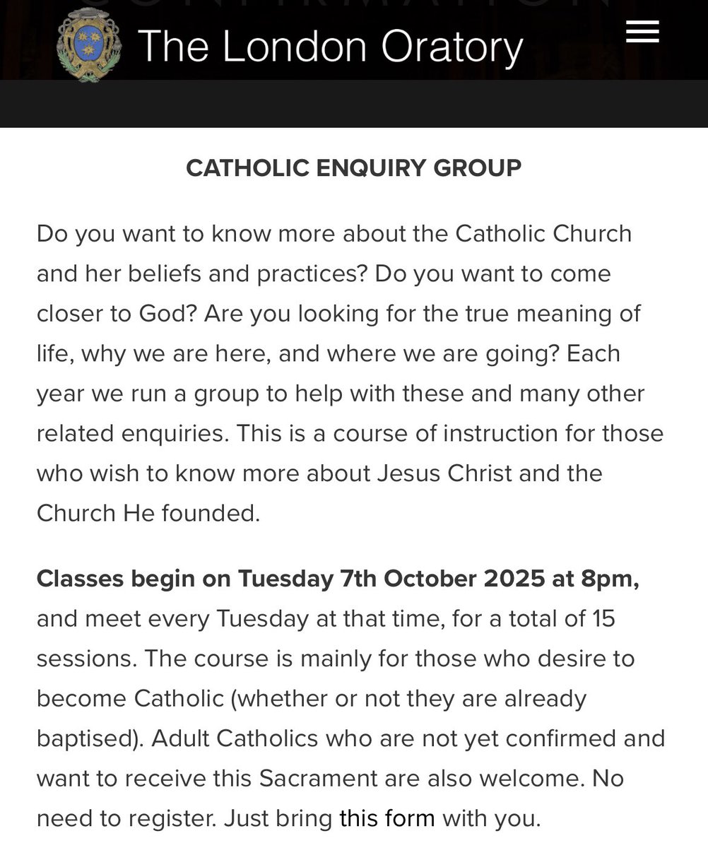 Any Londoners wondering what all the fuss is about… these wonderfully presented no-pressure classes start with ancient Greece and culminate with thorough exploration of the nature and necessity of sacraments bromptonoratory.co.uk/adult-baptism-…
