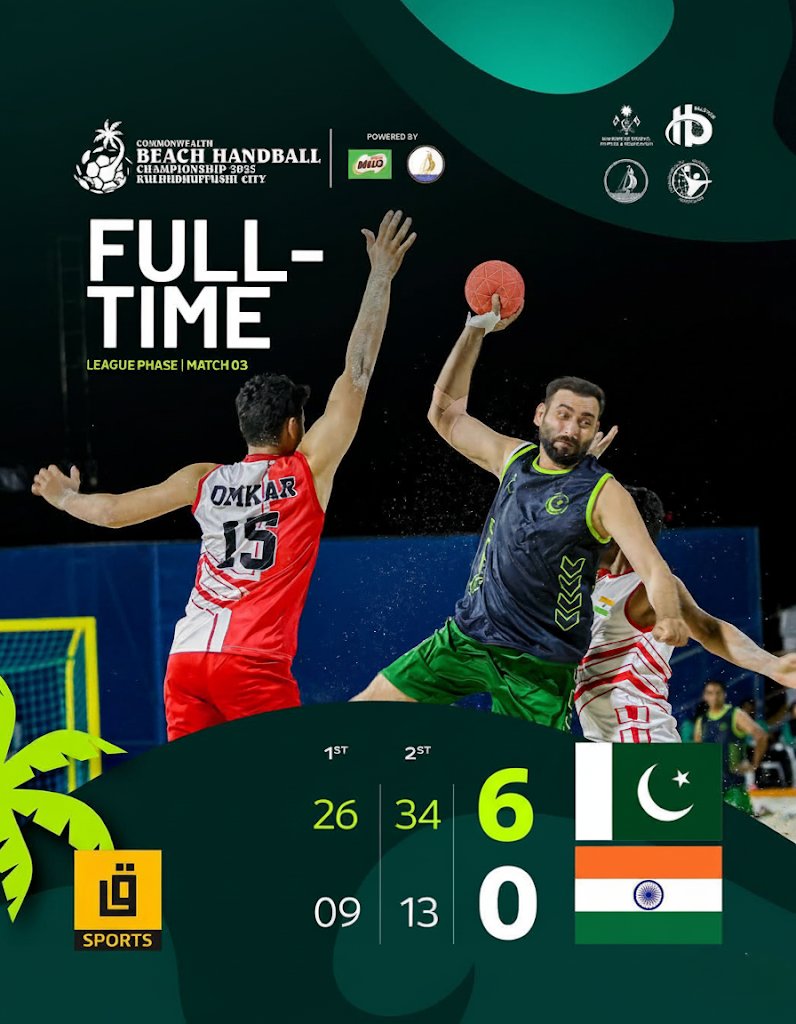 🇵🇰🏖 Our match today against India ended with a victory! 💪✨

⏭ Next Up: Final
🆚 Sri Lanka
🕙 10:00 PM PKT ⏰

Stay tuned &amp; keep supporting Team Pakistan! 💚
#PakistanBeachHandball