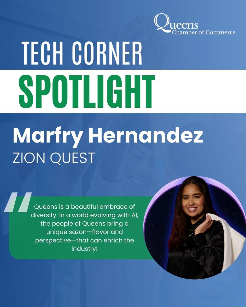 QueensChamber's tweet image. 🌟This September #QueensTechCorner features Marfry Hernandez, Founder of Zion Quest, a web-based social networking app that enables users to select a Quest, generate a profile card, and access a homepage that allows them to interact with other users by participating in Missions…
