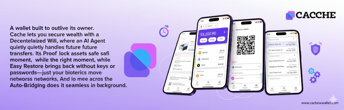 Ehizzyy 🧱 (@ehizyyy) on Twitter photo A wallet built to outlive its owner!
<a href="/CacheWallet_HQ/">Cache Wallet</a> secures wealth with an AI Agent for future transfers,
Proof of Timelock for timed protection,
Easy Restore with only your biometrics, and
Auto-Bridging for effortless movement across networks. A wallet built to outlive its owner!
<a href="/CacheWallet_HQ/">Cache Wallet</a> secures wealth with an AI Agent for future transfers,
Proof of Timelock for timed protection,
Easy Restore with only your biometrics, and
Auto-Bridging for effortless movement across networks.