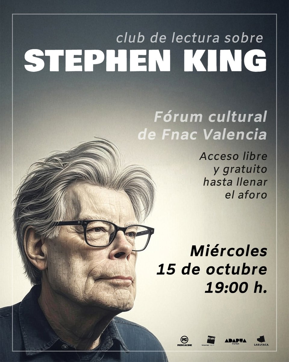 CLUB DE LECTURA 🎬📚 ¡Atención, adelantamos fecha! El siguiente encuentro del "Club de lectura para amantes del cine" estará dedicado al escritor contemporáneo que más veces ha sido adaptado a la pantalla. La cita será el miércoles 15 de octubre a las 19:00 en el fórum cultural