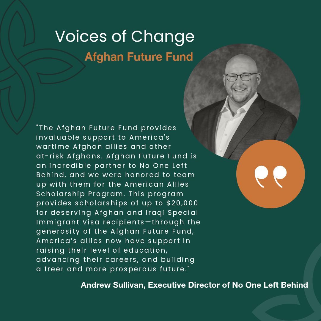 AfgFutureFund's tweet photo. One of our proudest initiatives this year AASP launched with @n1leftbehind to empower SIV holders —U.S. allies and current refugees in America —to advance their education and careers. 
#AFF #VoiceofChange https://t.co/CLksVQOg82