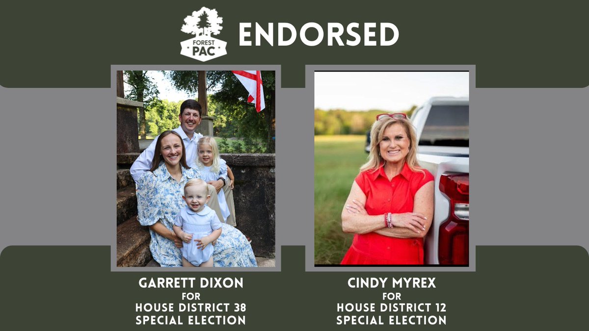 AFA announces its endorsement of Garrett Dixon for Alabama House District 38 &amp; Cindy Myrex for Alabama House District 12. The Special Primary Election for Dixon for HD 38 will be held 10/21/25. The Special General Election for Myrex for HD12 will be held 10/28/25.