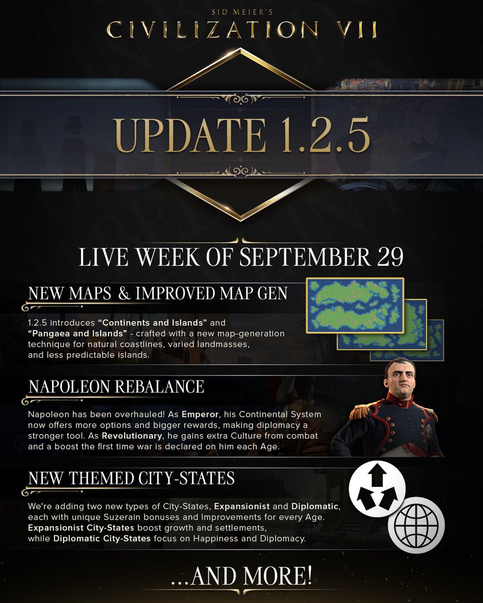 Update 1.2.5 loading...

Here's a look at some of the key changes coming to Civilization VII next week!
