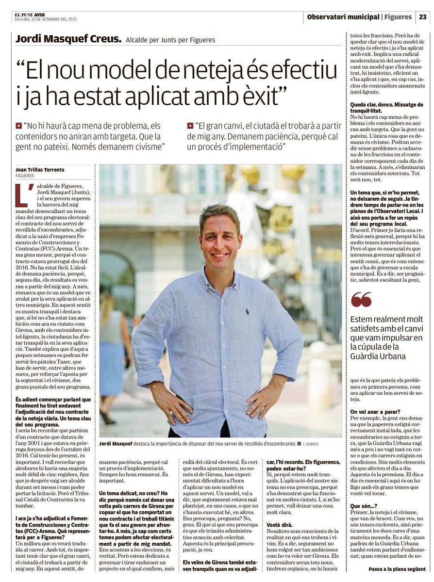 Un dels grans reptes d’aquest mandat, la neteja, amb el nou servei de recollida d’escombraries que s’implantarà durant el primer semestre de 2026.

Un salt qualitatiu que #Figueres i els figuerencs fa molts anys que ens mereixem.