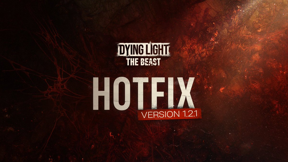 DyingLightGame's tweet image. Hotfix 1.2.1 for Dying Light: The Beast just dropped on PC, so make sure to update your game! It&apos;ll appear on consoles soon!

The fix addresses the issues with Indoor Rain and the Disturbed Day/Night Cycle.

Once the hotfix will be live on all platforms, the APEX Car Skin will be…