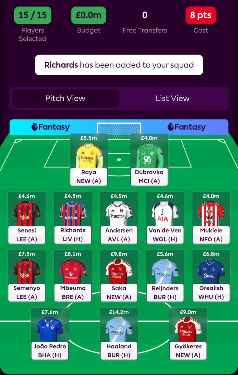 Slight adjustment to last week's WC over the next two GWs. This team slaps 🔥