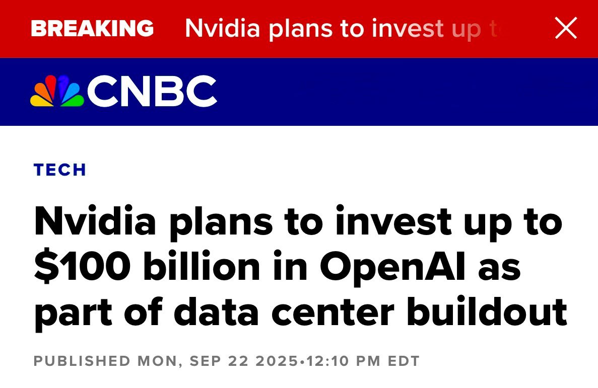 ☕BREW: Nvidia annuncia un investimento fino a 100 miliardi di dollari in OpenAI.