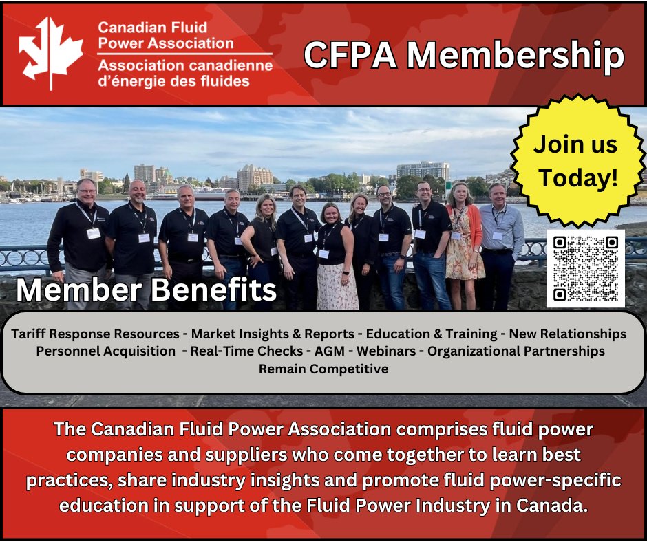 CANADIANFPA's tweet image. Become a CFPA Member today!
#CFPA #fluidpower #Canada #hydraulics #pneumatics #industry #manufacturing #distribution #sales #training #careers