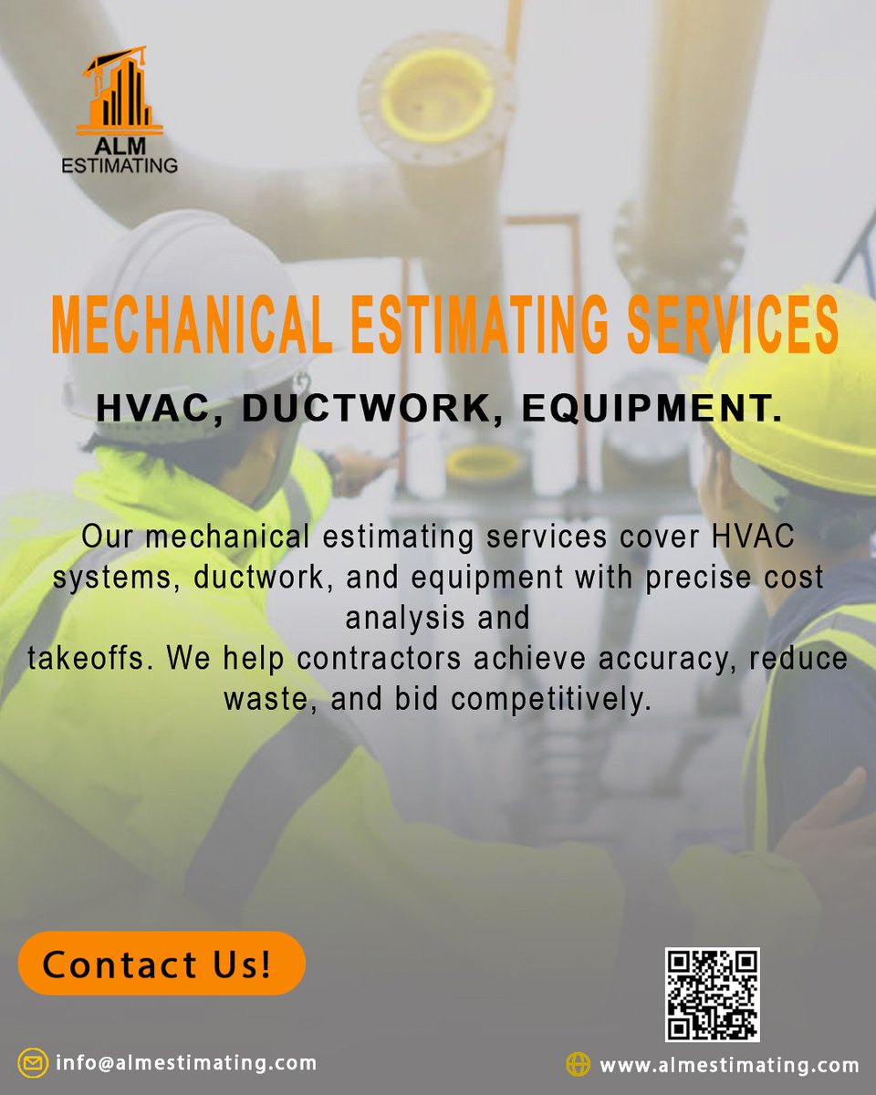 estimatingALM's tweet image. 💡 Mechanical Estimating Services (HVAC, Ductwork, Equipment)
✅ Accurate cost analysis
✅ Reduce waste
✅ Win more bids

📩 info@almestimating.com 
🌐 almestimating.com

#MechanicalEstimating #HVACEstimating #TakeoffServices #CostEstimating #ContractorsUSA #BuildSmart