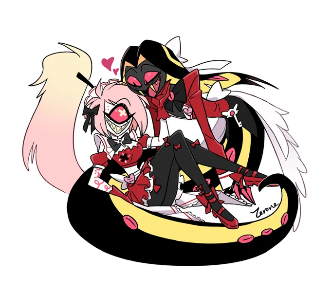 Quickly draw a butler–maid outfit from collaboration café. #HazbinHotel #CherriSnake #SirPentious #CherriBomb