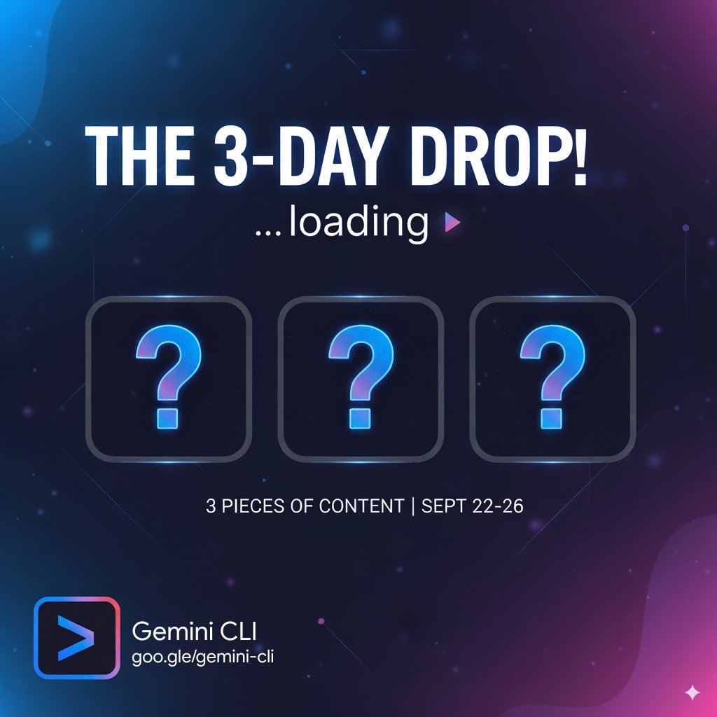 Big week ahead for Gemini CLI... 👀

Some exciting new features, announcements and capabilities being dropped throughout the week!

#GeminiCLI #3daydrop