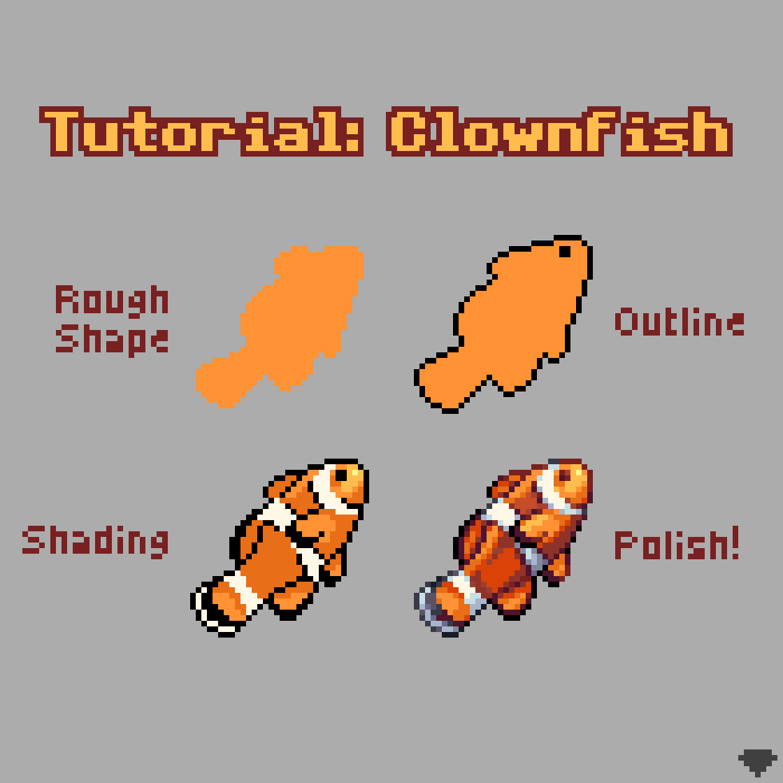 mirrutatep's tweet image. Quick mini-tutorial on how I drew a clownfish
#pixelart