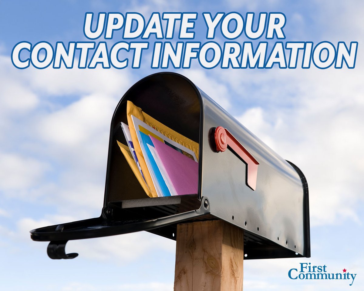 firstcommunity's tweet image. Please check that your contact information is updated to include your current address, phone number, and e-mail. We would hate to lose touch.
You can update your contact information through online banking, at our branches, or by calling (636) 728-3333.