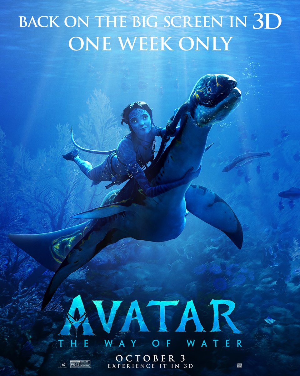 Avatar: The Way of Water is back on the big screen in 3D for one week only. Get tickets here: bit.ly/4gARLGA