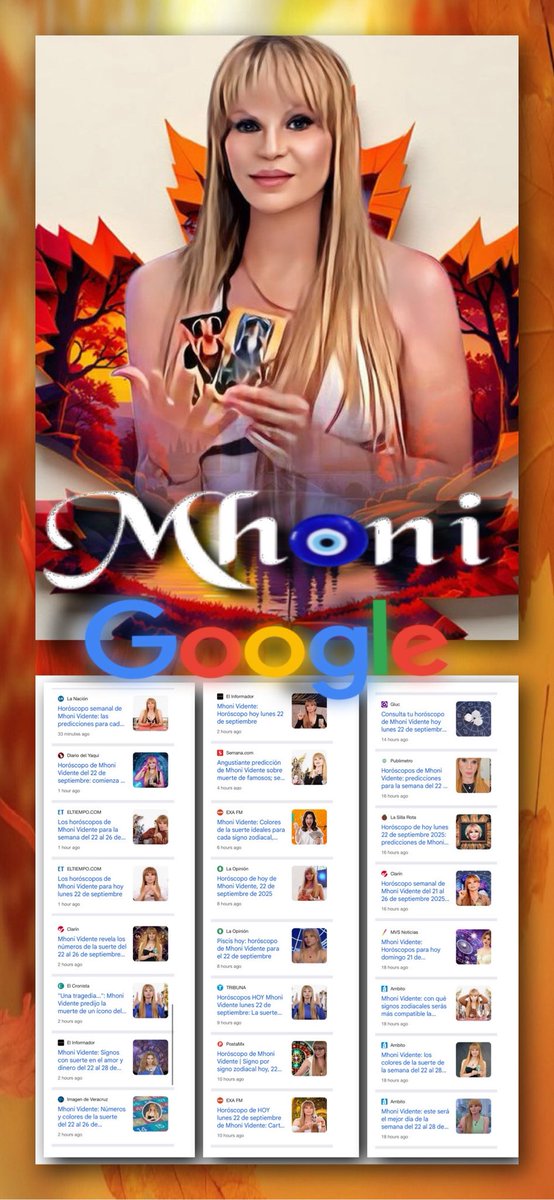 #BienvenidoOtoño Empezando #Otoño Mhoniii  en TT en #Google <a href="/mhonividente/">Mhoni Vidente</a> con mas de 30 notas en los #ArticulosPopulares #PopularArticles con tus Predicciones para la #EradeLibra #Horoscopos Semanales, Horoscopo Diario, Una trajedia…. Un ícono  del Cine MORIRÁ, y mucho mas!