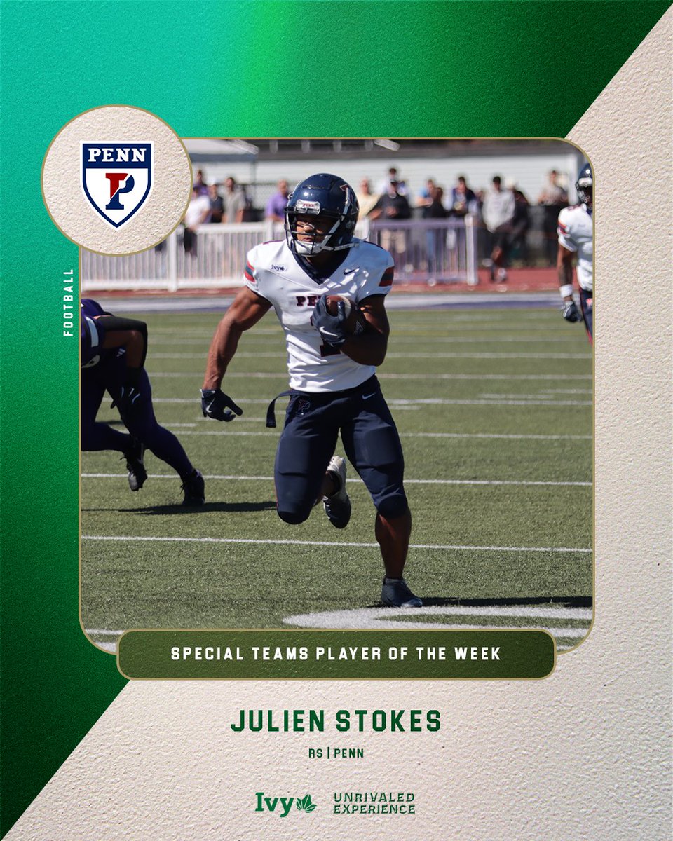 SPECIAL TEAMS PLAYER OF THE WEEK. 🌿🏈

<a href="/PennFB/">Penn Football</a> | Julien Stokes