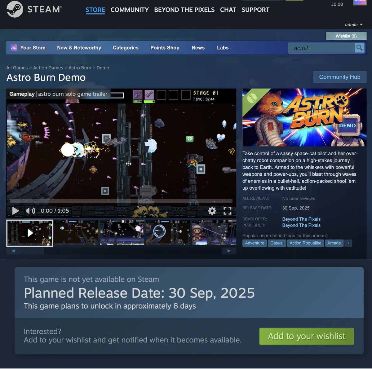 😺 Just got the purr-fect news from Steam — the Astro Burn demo build has been approved and will officially be part of Steam Next Fest this October!

I’m a mix of claw-biting nervous and fur-real excited… but mostly excited!🐾 

#indiegame