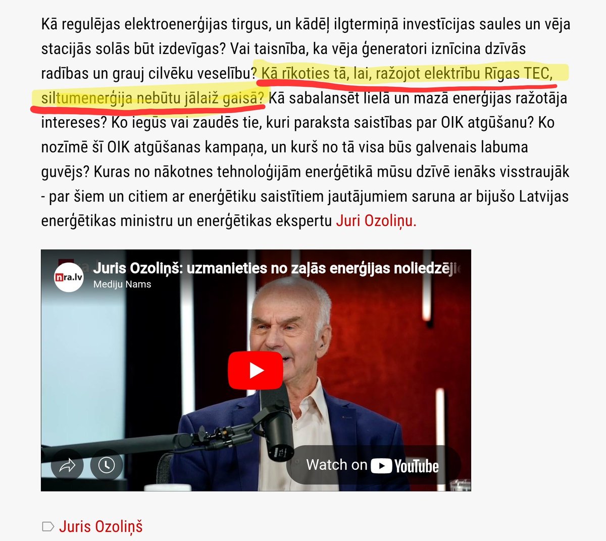 Šeit super izgaismojas kā sabiedrībai tiek iebarots vēlamais caur KEM angažētiem enerģētikas "ekspertiem", nevis patiesībā esošais. Es tikai jums pasniegšu piemēru no vienas siltumtirgus šķautnes:

Cienījamais eksperts Juris Ozoliņš ar lielu pārliecību un absolūtas patiesības