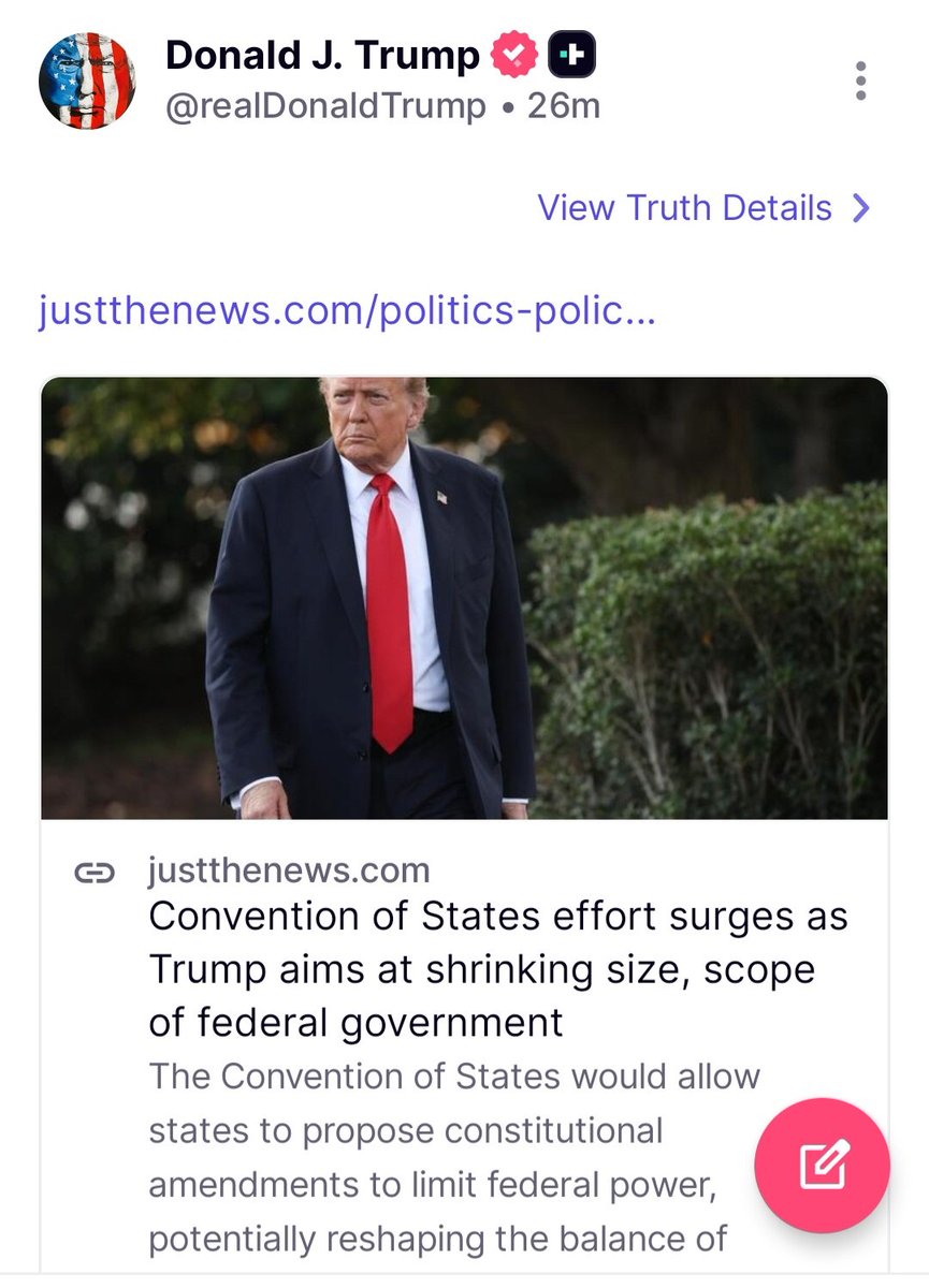 Susan_Dupres's tweet image. Convention of States Effort Surges as Trump Aims at Shrinking Size, Scope of Federal Government 

By Amanda Head, Just the News
Sept. 21, 2025

Read more:
justthenews.com/politics-polic…

Post by President Trump, Truth Social.
