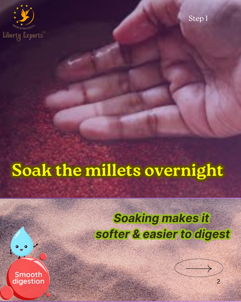 LibertyExports's tweet image. 🥣 How to Cook Ragi Porridge: soak → grind → cook → enjoy! 🌾 Ancient recipe, global health trend.
#FingerMillet #Ragi #HowToCook #AncientGrains #HealthyLiving #LibertyExports #GMMTV #kontr