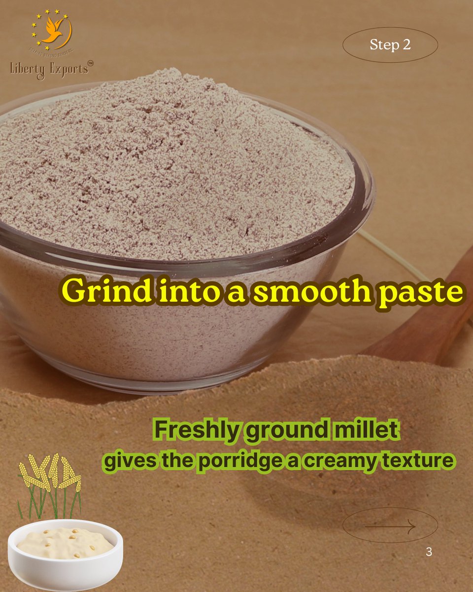 LibertyExports's tweet image. 🥣 How to Cook Ragi Porridge: soak → grind → cook → enjoy! 🌾 Ancient recipe, global health trend.
#FingerMillet #Ragi #HowToCook #AncientGrains #HealthyLiving #LibertyExports #GMMTV #kontr