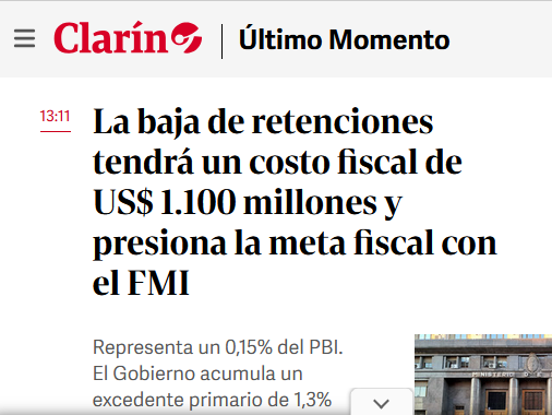 La suspensión de las retenciones les regala 1.100 millones de dólares a los sectores exportadores del agro. Se apropiarán de un 0,15% extra del PBI. 

Plata hay. Sólo que es para otros.