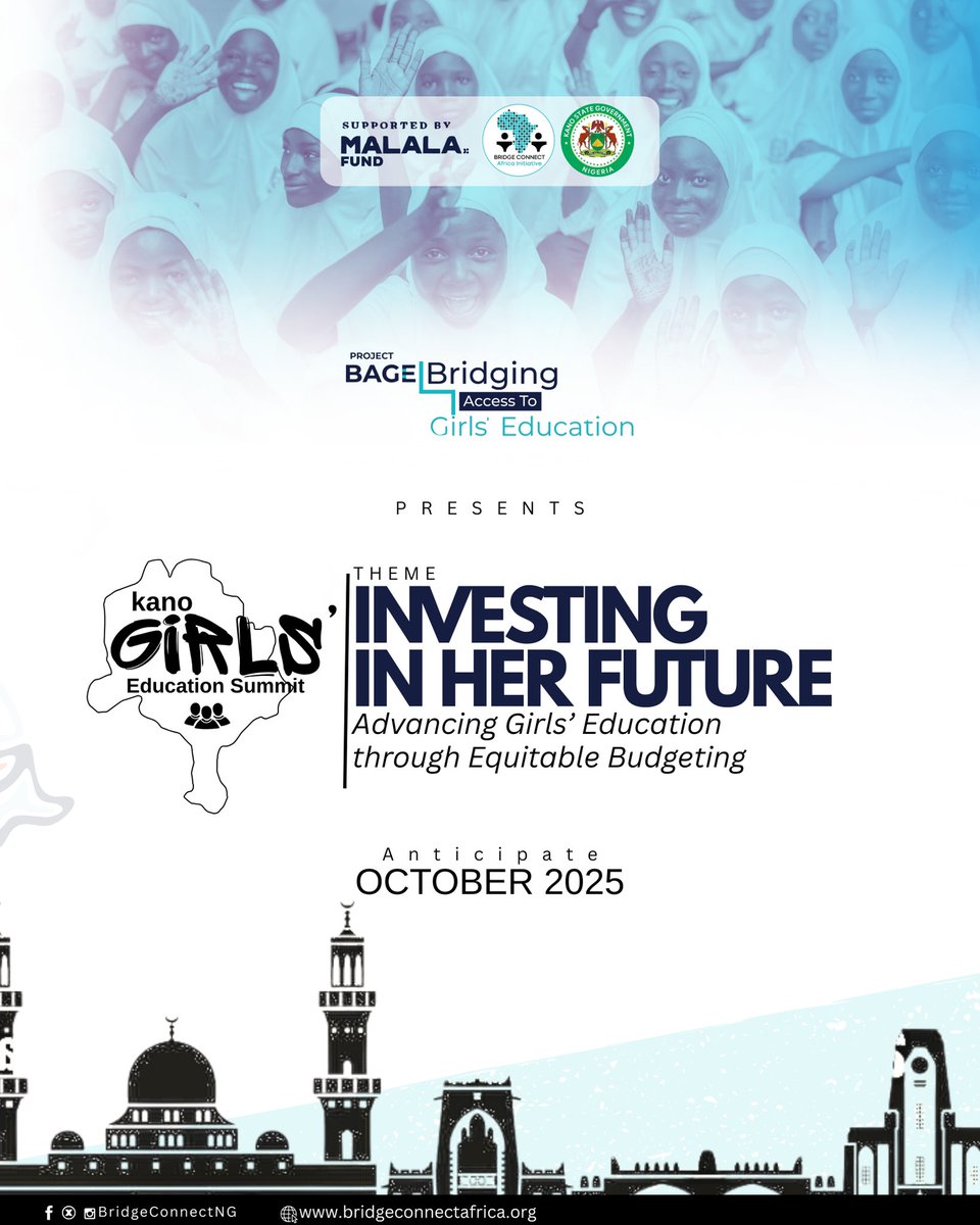 We are convening the biggest gathering on girls’ education in Kano this October. 

The Kano Girls Education Summit will unite leaders, CSOs &amp; media to drive investment &amp; commitments for every girl’s right to learn. 

#BAGE #GirlsEducation #BAGESummit #MalalaFund #GREB