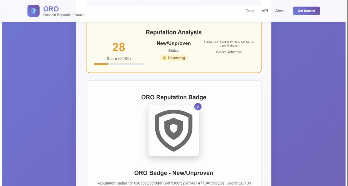 Not all wallets are the same. ORO looks at wallet age, balance, activity, and more to generate a score.
One wallet might be ‘Trusted’, another ‘Unproven.’ Context matters.