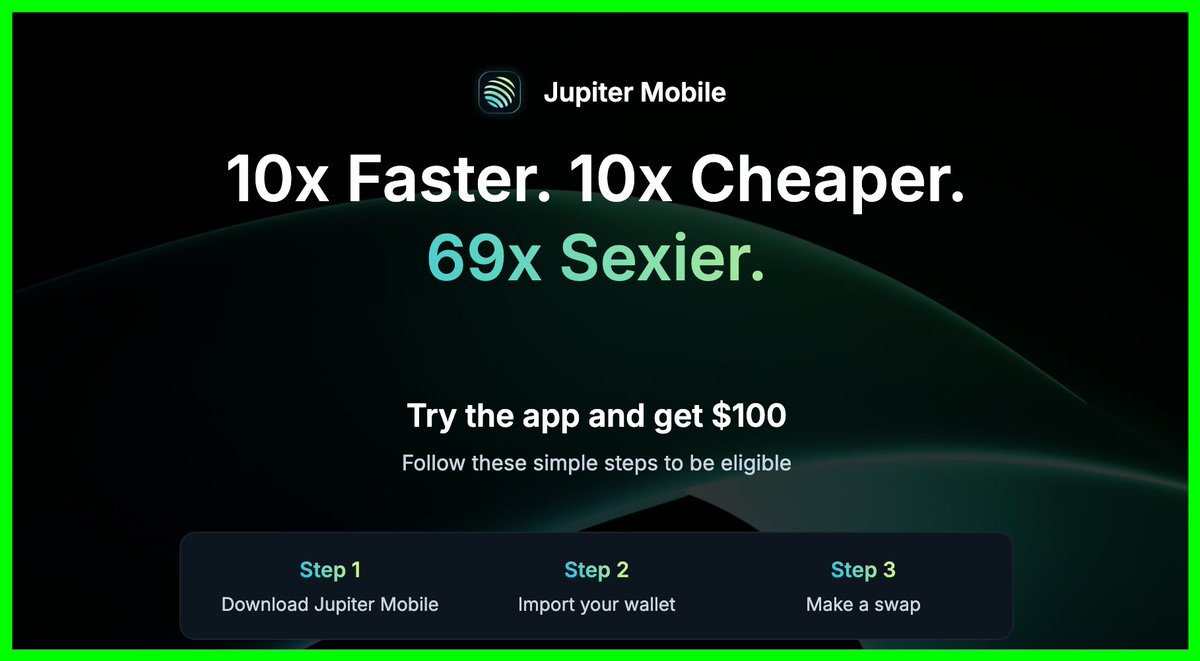 🚨 BREAKING 🚨

<a href="/JupiterExchange/">Jupiter (🐱, 🐐)</a> just launched a $1 MILLION Giveaway

👉 Import your existing wallet into <a href="/jup_mobile/">Jupiter Mobile (v2 arc)</a>
👉 Do at least 1 swap

Top 10,000 wallets by net worth each get 100 USDC airdropped directly 🎁

Import. Swap. Win. 🪐