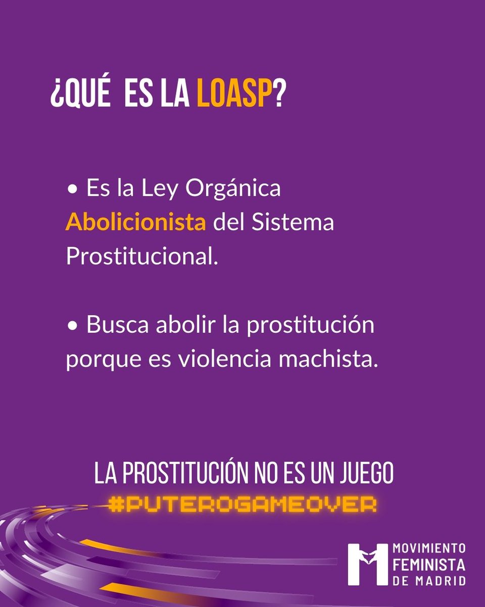 👉¿Qué es la LOASP?
👉Es la propuesta elaborada por las abolicionistas y supervivientes de la prostitución, y apoyado por la mayoría del movimiento feminista en todo el Estado.
🔗Puedes leerla aquí: leyabolicionista.es
👉¿Cuáles son sus claves? Sigue el🧵⤵️
#PuteroGameOver