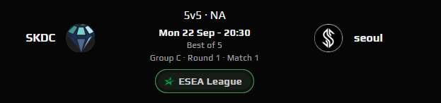 .<a href="/ESEA/">ESEA League</a> Main Grand Final?

Yeah we got that.

SKDC vs <a href="/SeoulEsports/">Seoul</a> 

8:30 ET

twitch.tv/bonamant

Will there be cake by the <a href="/OCEAN_tK/">OCEAN</a> ?