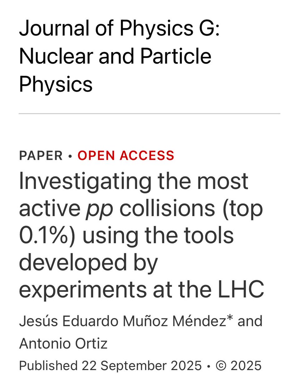 I am pleased to share two recent papers. The first presents a machine learning-based method for muon identification in the ALICE 3 MID subsystem. The second is a follow-up investigation into the use of flattenicity as an event classifier in pp collisions.
iopscience.iop.org/article/10.108…