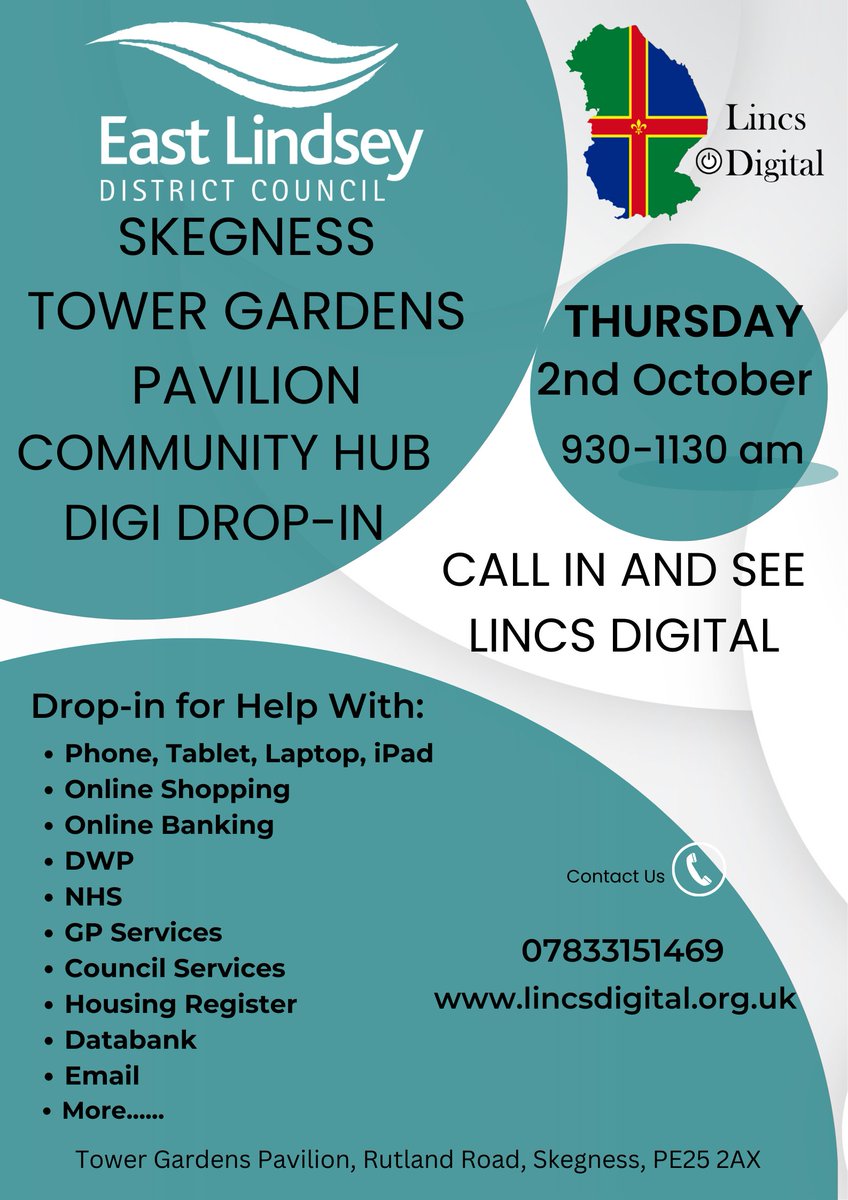 Lincsdigital1's tweet image. 📱 Need help with your phone, laptop or tablet?
Join our Skegness Digital Drop-in at Tower Gardens Pavilion, PE25 2AX

🗓️ Thurs 2 Oct, 9:30–11:30
Next dates: 6 Nov &amp;amp; 4 Dec

✅ Help with NHS, DWP, council, housing, online safety &amp;amp; more!
#LincsDigital #Skegness #DigitalSupport