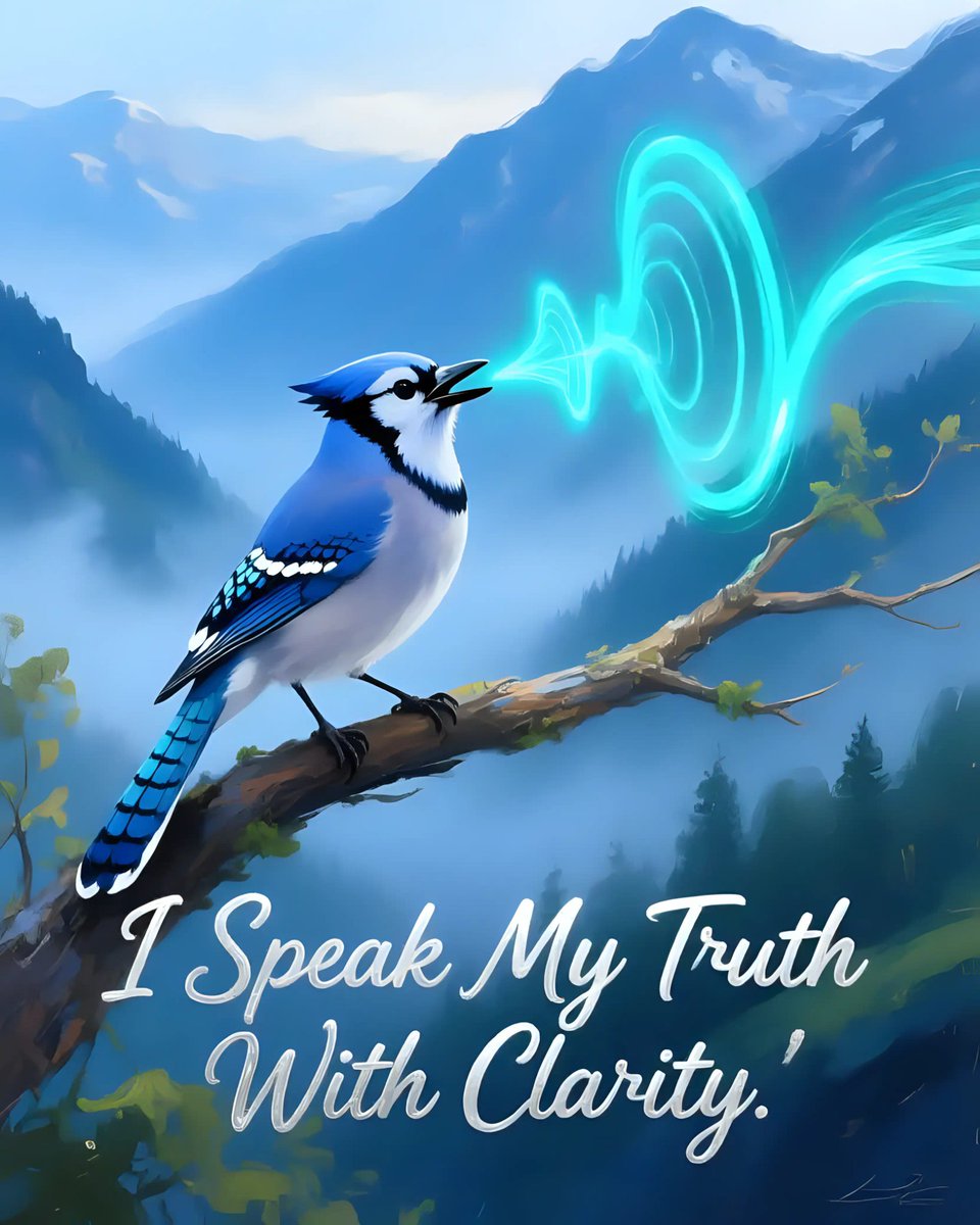 Ai Art Prompt Share Party 🎨👇

A curious baby blue jay singing on a branch in a misty, sapphire-hued mountain valley, with soundwaves of turquoise light rippling outward. The affirmation 'I speak my truth with clarity' flows in elegant, silver calligraphy. Impressionist painting