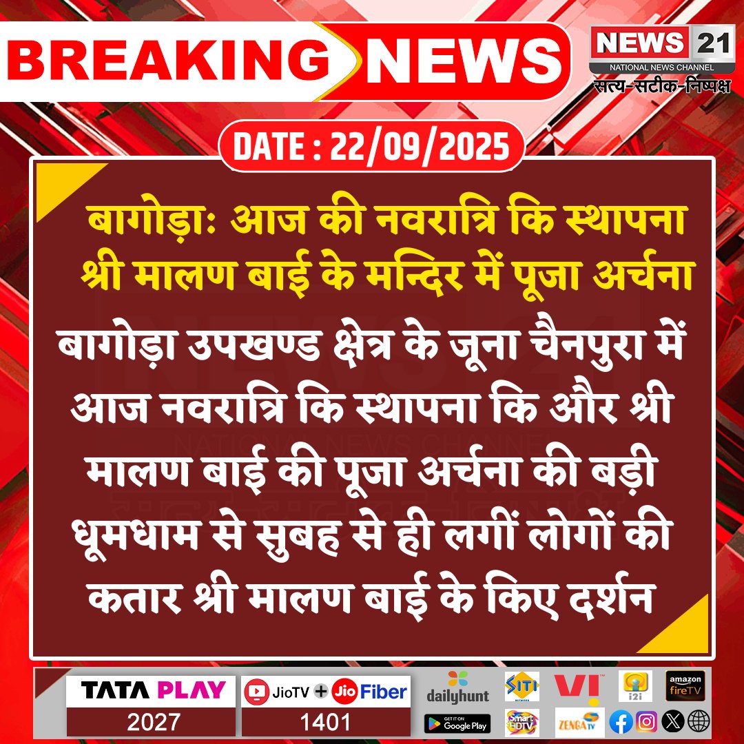 news21national's tweet photo. #Bagoda : आज की नवरात्रि कि स्थापना श्री मालण बाई के मन्दिर में पूजा अर्चना

#Bagora #Junachainpura #NavratriCelebration #MalnBaiPuja #ReligiousFestivity #DevotionalGathering #news21national https://t.co/vdkYNFaMCL